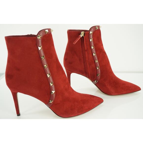 Valentino Rockstud Pointy Toe Red Suede Ankle Boots Size 40. 5 10.5 NIB $1445 - Picture 9 of 12